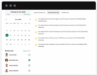 Appointment and client information screen